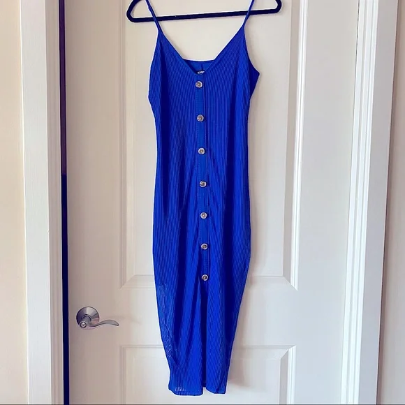 Express | Dresses | Nwot Royal Blue Express Button Down Mididress  Adjustable Straps Size M | Poshmark
